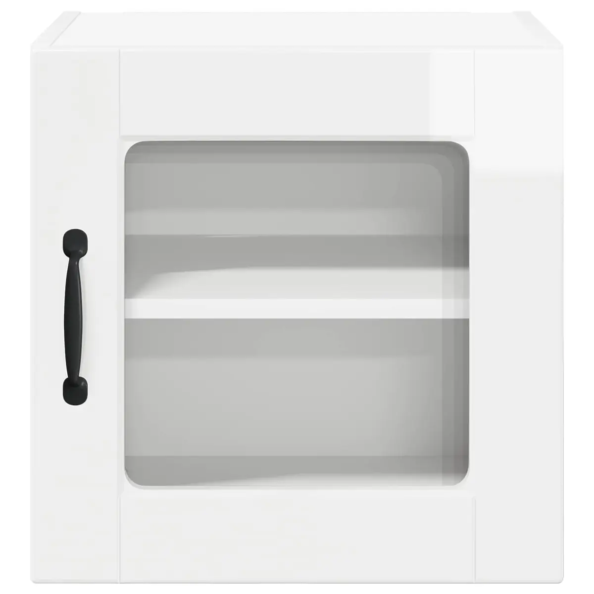 High Gloss White Wall Glass Cabinet with Wooden Shelves
