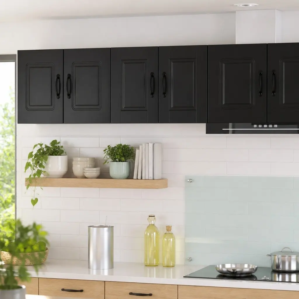 Wall Mounted Cabinet Black Engineered Wood 30cm x 31cm x 40cm Kitchen Storage Set of 2