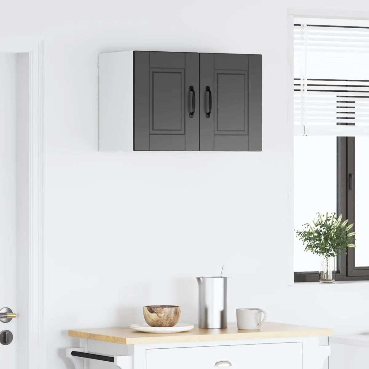 Wall Mounted Cabinet Black Engineered Wood 30cm x 31cm x 40cm Kitchen Storage Set of 2