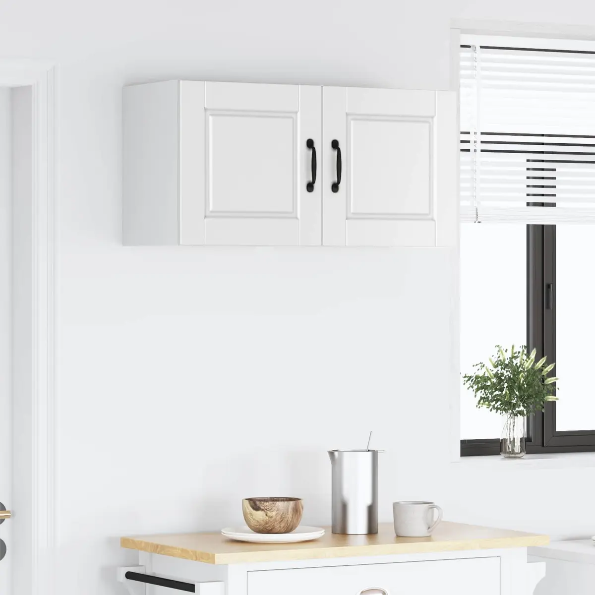 Wall Cabinet Kitchen Storage 2 pcs White Engineered Wood Shelves Compartments