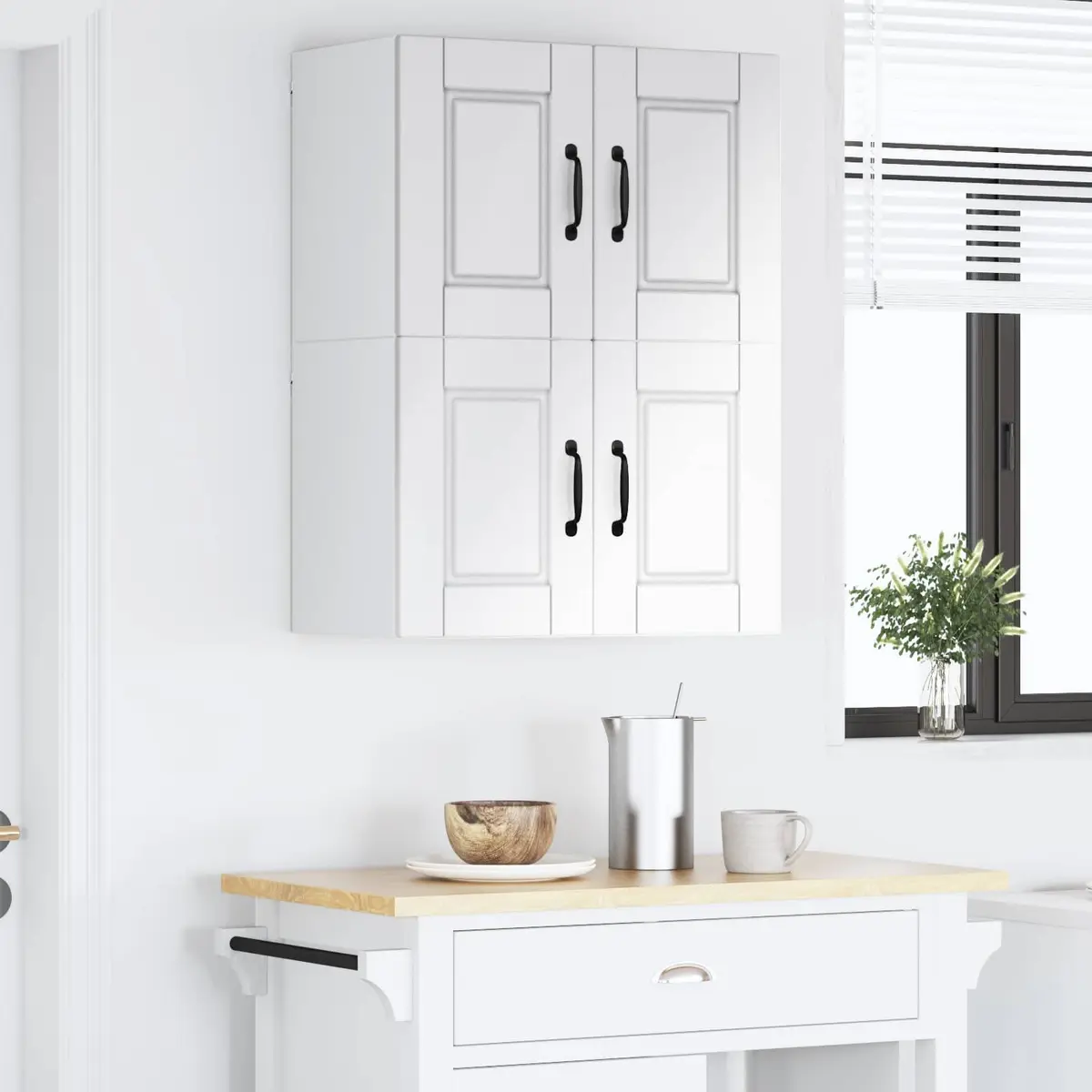 Wall Cabinet High Gloss White Kitchen Storage 60cm Engineered Wood Modern 2 Pack
