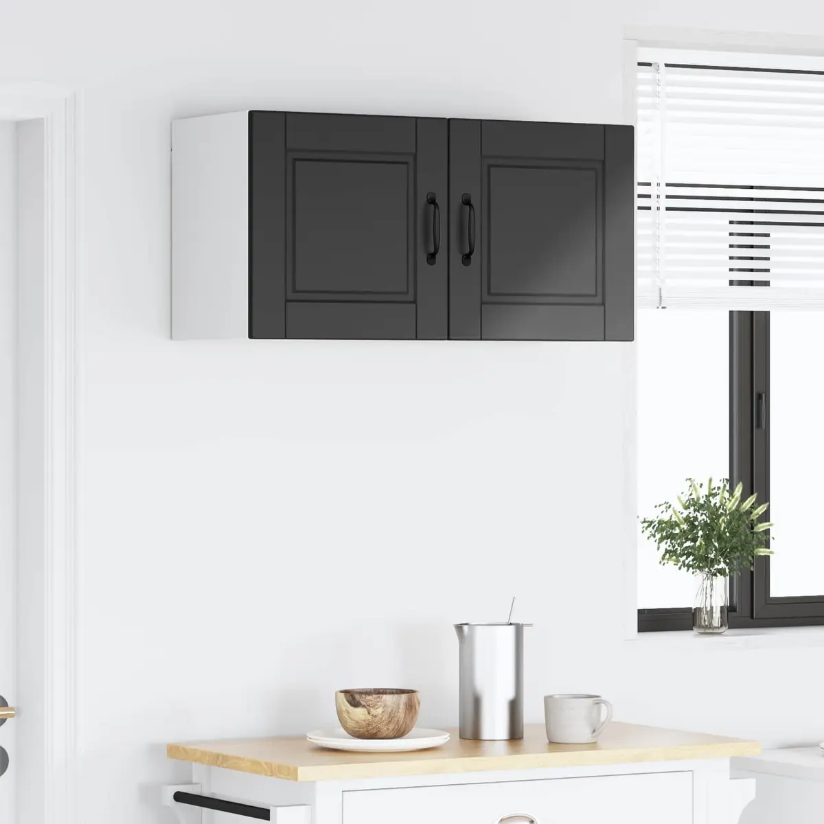 Black Wall-Mounted Kitchen Cabinet 80x31x40cm Engineered Wood