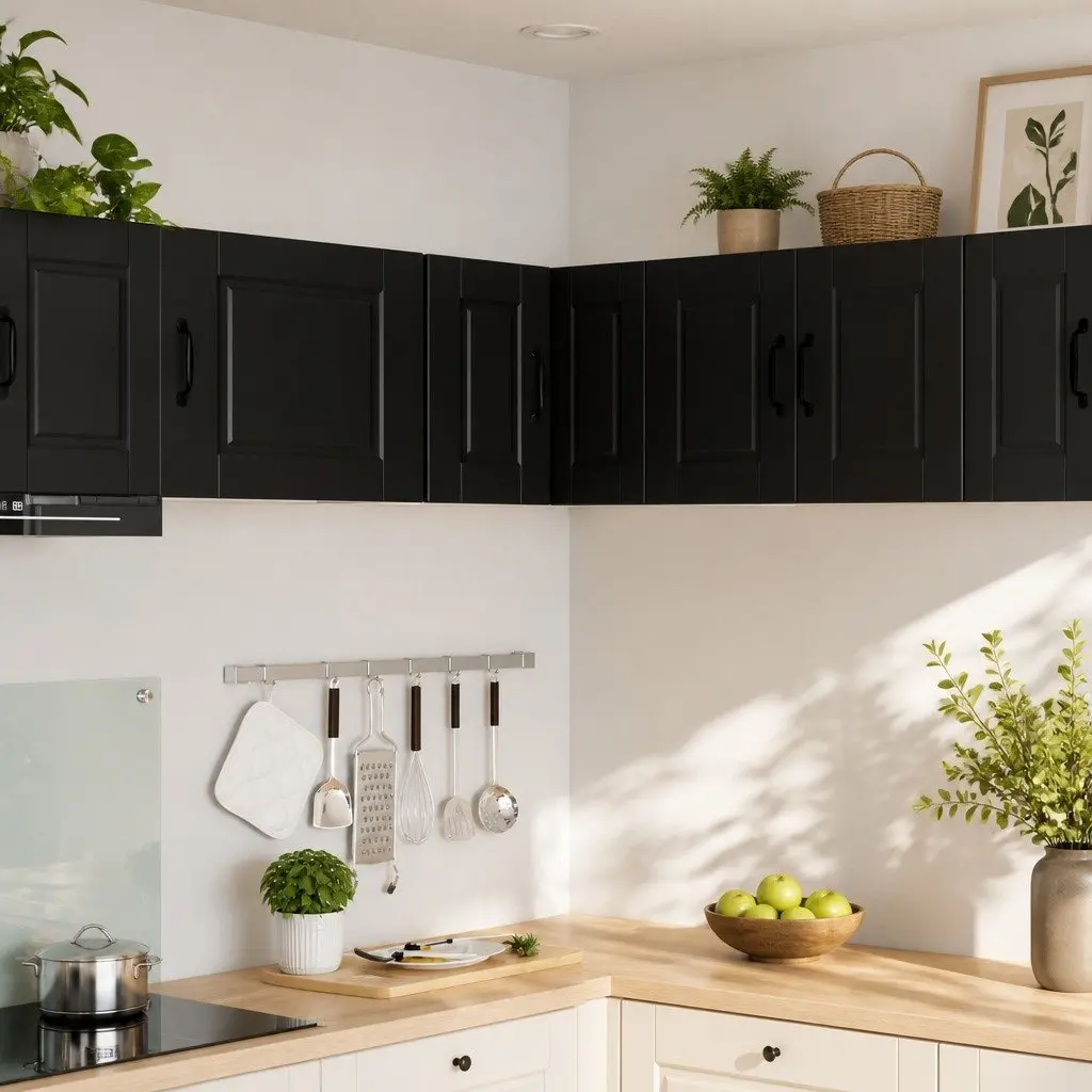 Wall-Mounted Black Kitchen Corner Cabinet
