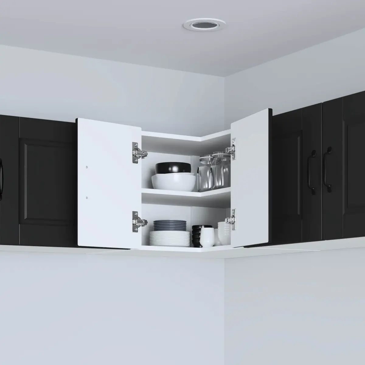 Wall-Mounted Black Kitchen Corner Cabinet