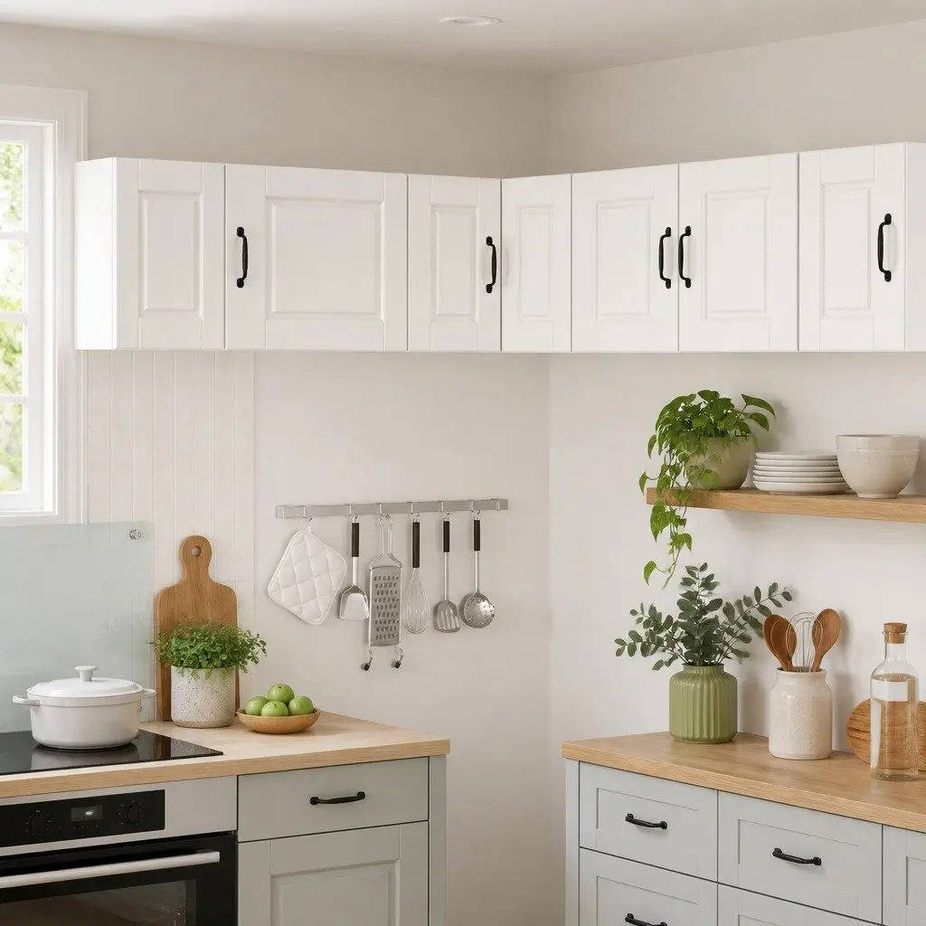 Wall-Mounted Corner Kitchen Cabinet in High Gloss White