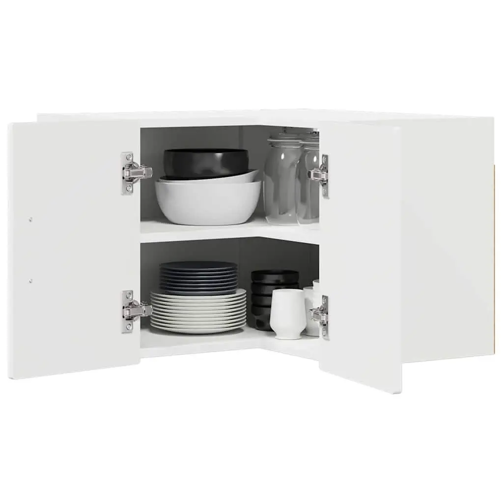 Wall-Mounted Corner Kitchen Cabinet in High Gloss White