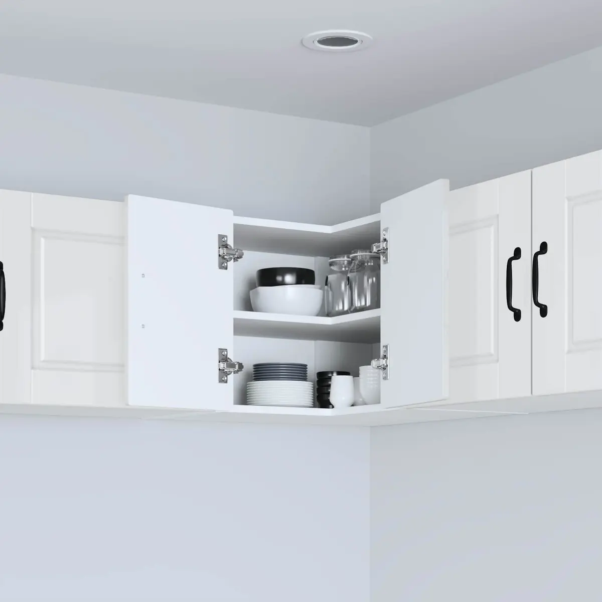 Wall-Mounted Corner Kitchen Cabinet in High Gloss White