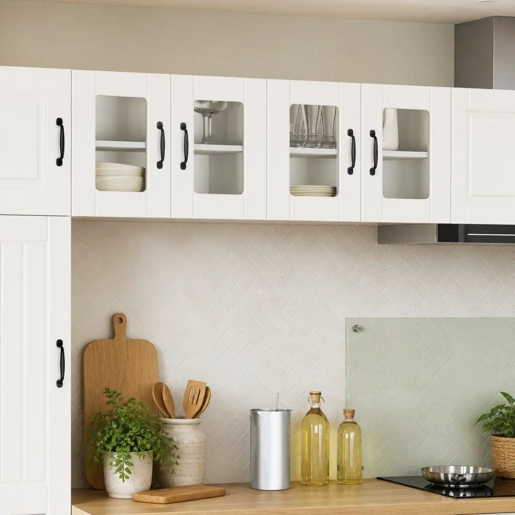 Wall Cabinet Glass White 60x31x40cm 2 Piece Modern Kitchen Storage