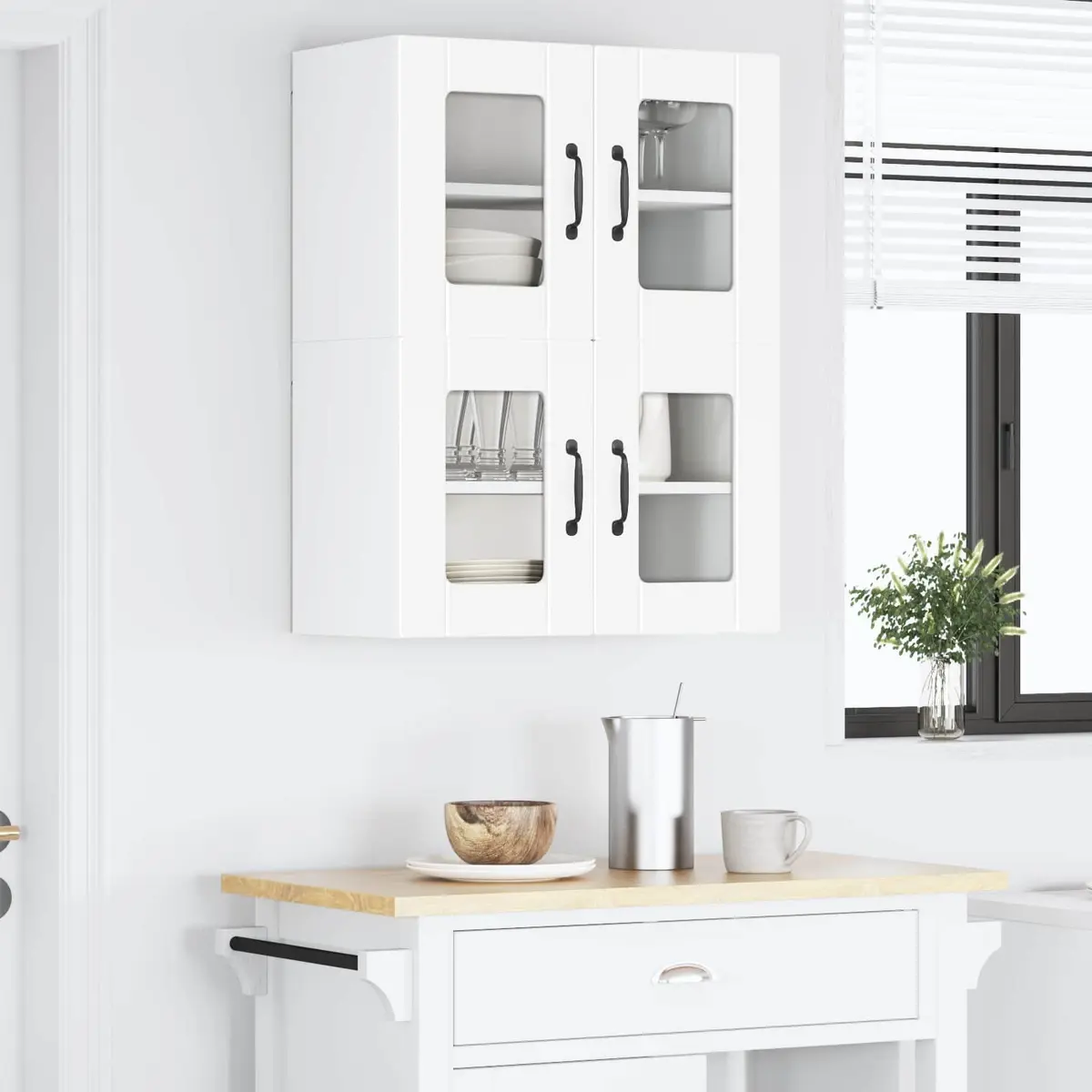 Wall Cabinet Glass White 60x31x40cm 2 Piece Modern Kitchen Storage
