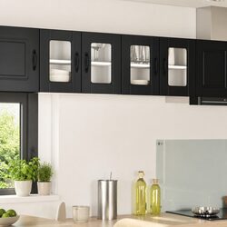 Black Wall Glass Cabinet for Kitchen Storage 60x31x40cm