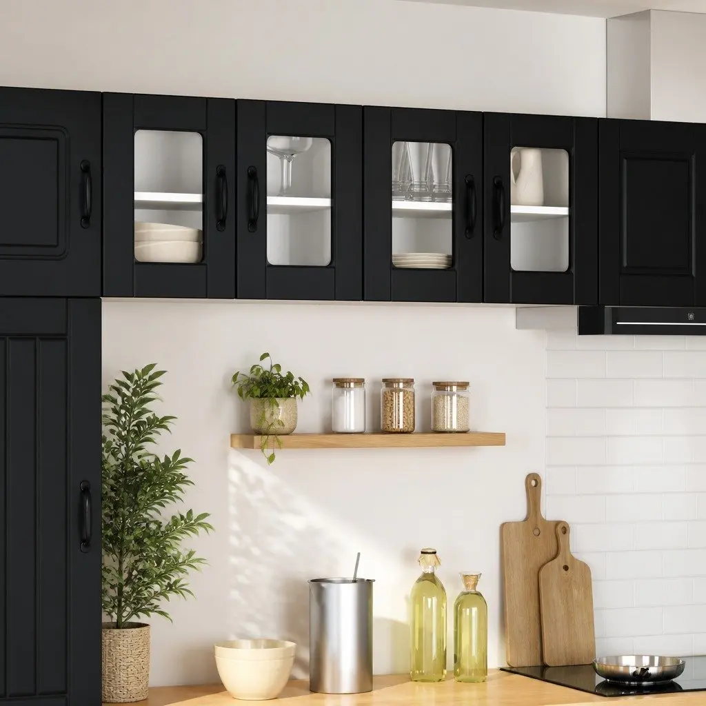 Wall Mounted Kitchen Cabinet Engineered Wood 60 x 31 x 40 cm Black 2 Piece