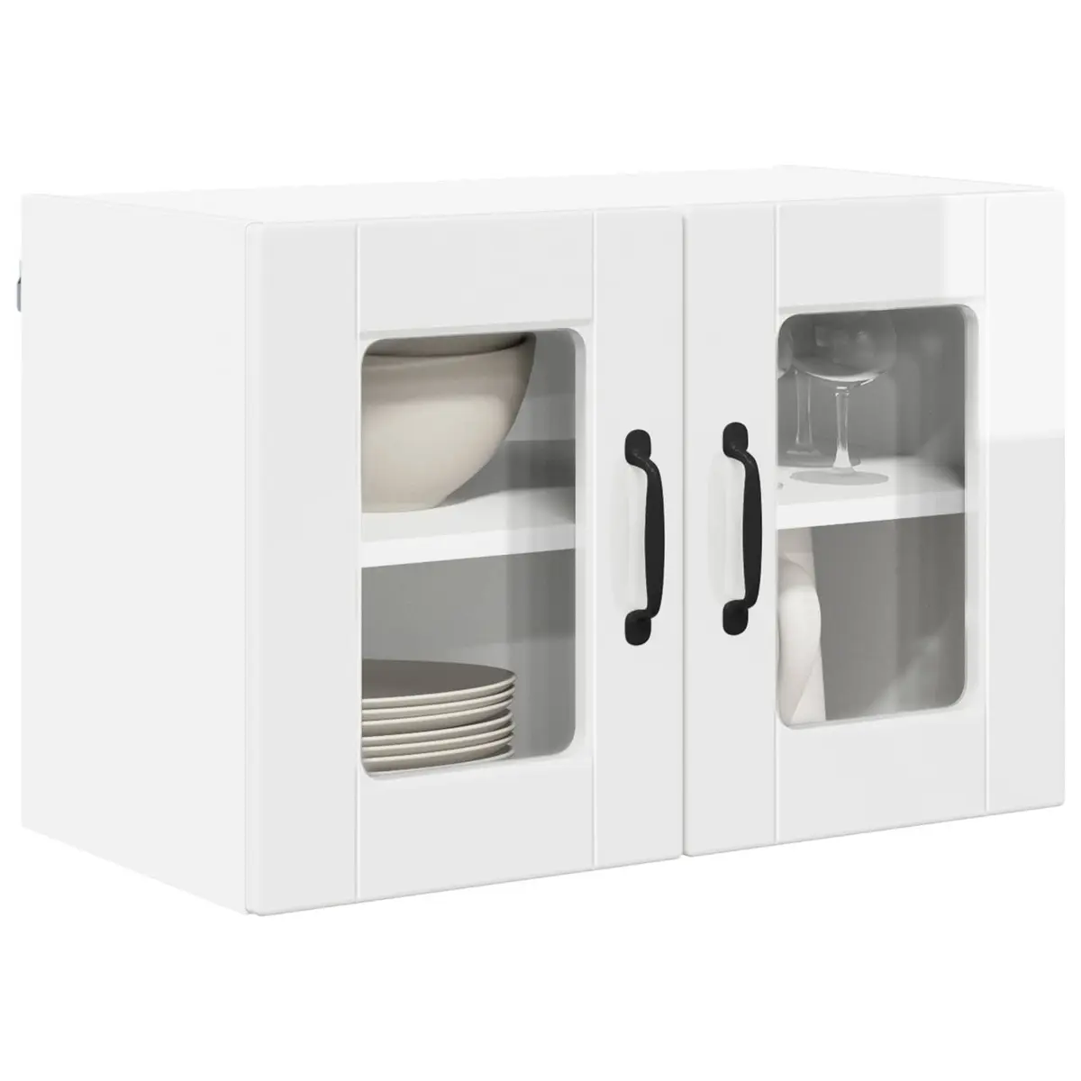 Wall Glass Cabinet Engineered Wood 2 pcs High Gloss White Kitchen Storage Cupboard Wall Mounted