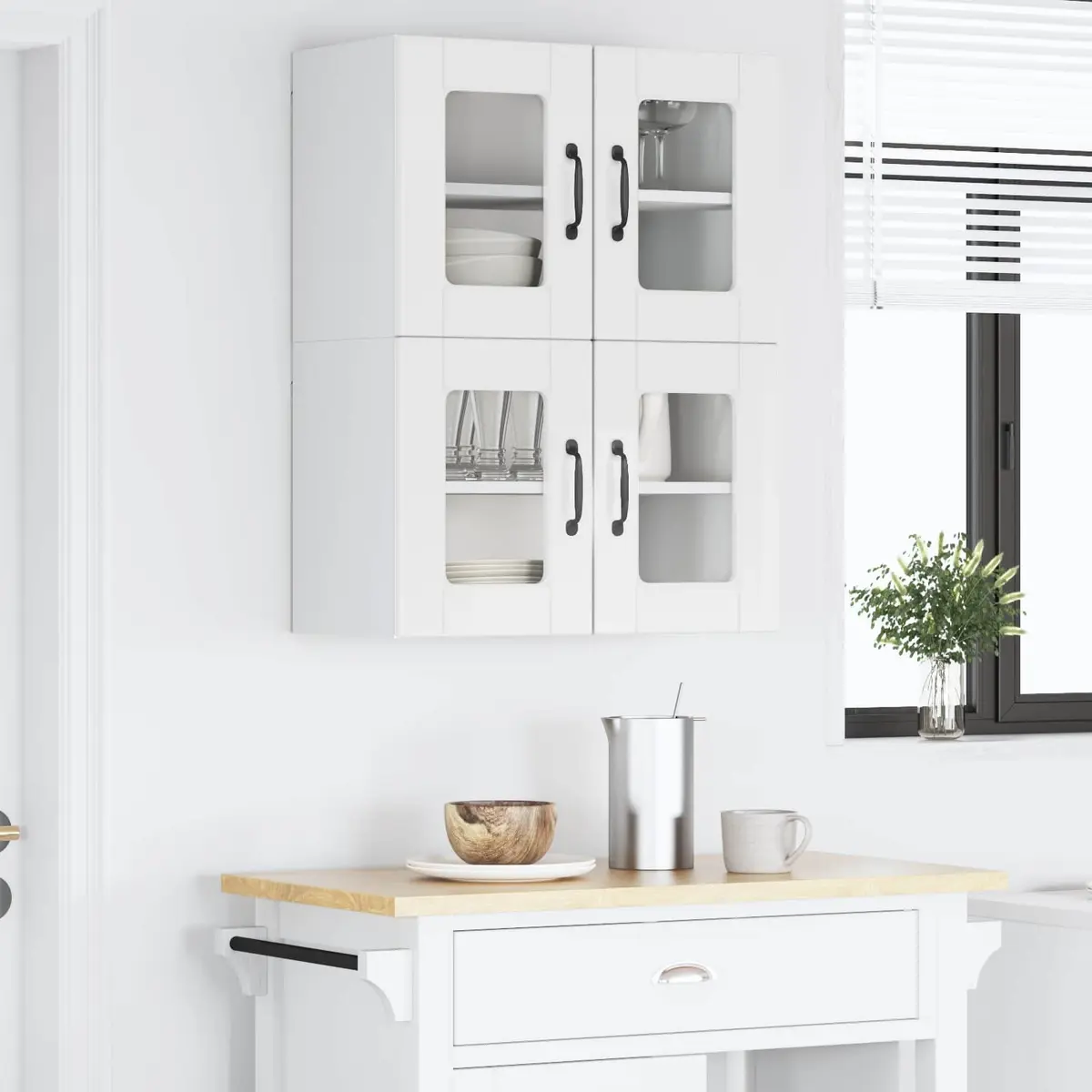 Wall Glass Cabinet Engineered Wood 2 pcs High Gloss White Kitchen Storage Cupboard Wall Mounted