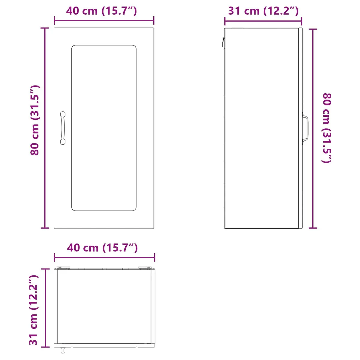 Wall Glass Cabinet Engineered Wood 40x31x80cm Black