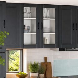 Durable Wall Glass Cabinet for Kitchen Storage - Black