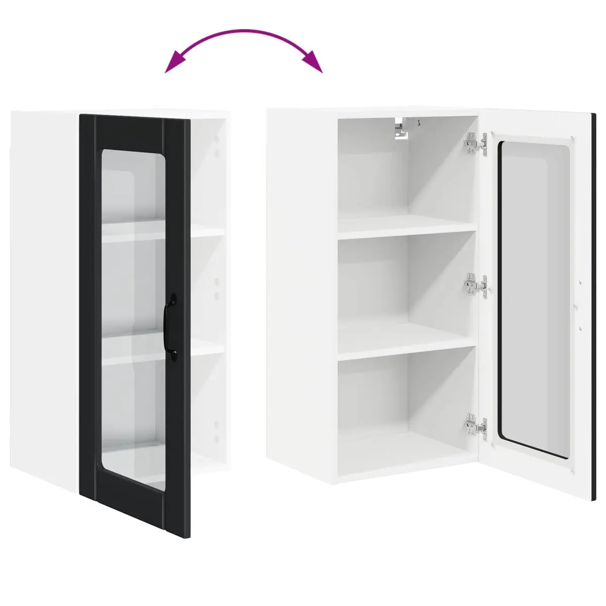 Wall Glass Cabinet 2 pcs Black Kitchen Storage Cupboard Wall Mounted Display