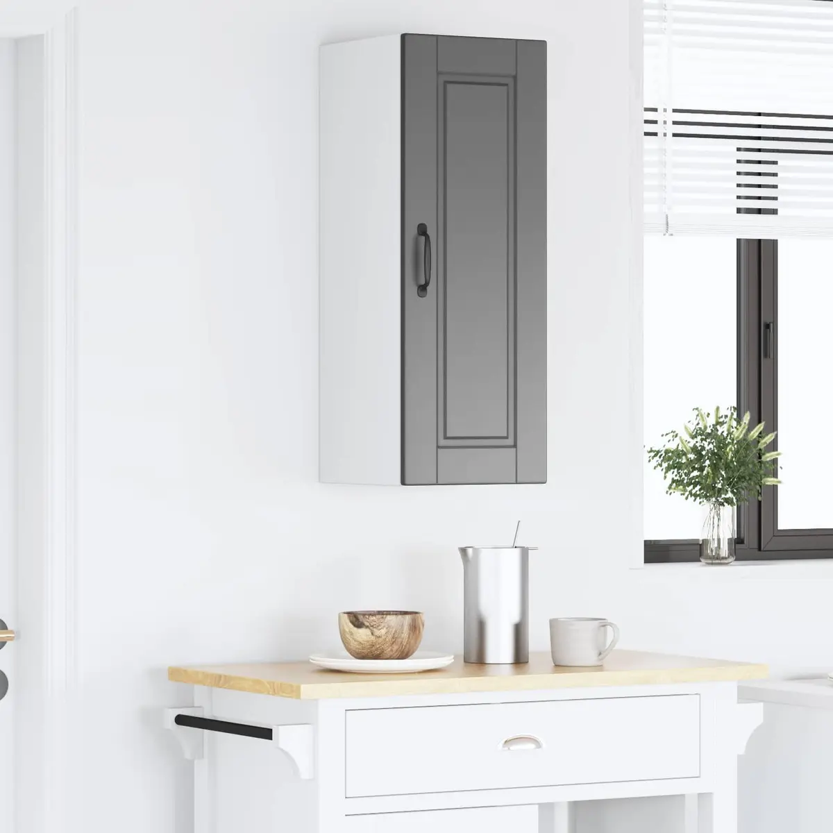 Black Engineered Wood Wall Cabinet for Kitchen