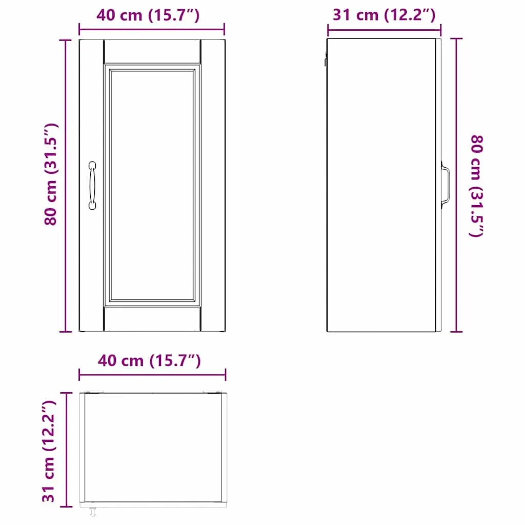 Wall Cabinet Kitchen Storage in White 40x31x80cm