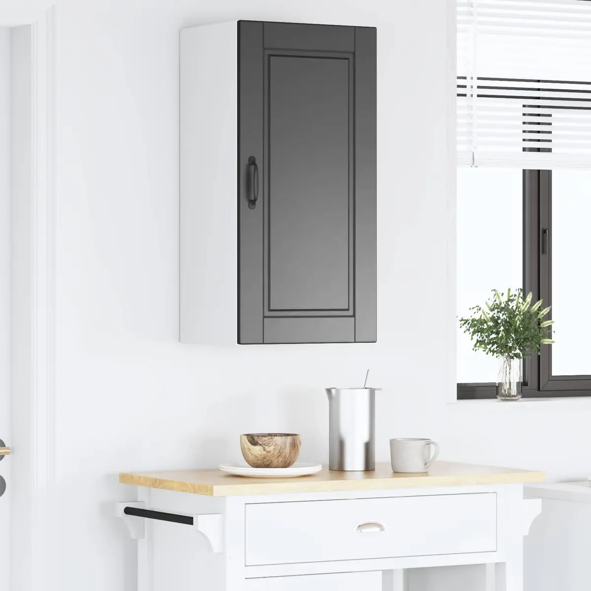 Black Wall Cabinet for Kitchen Storage 40x31x80cm