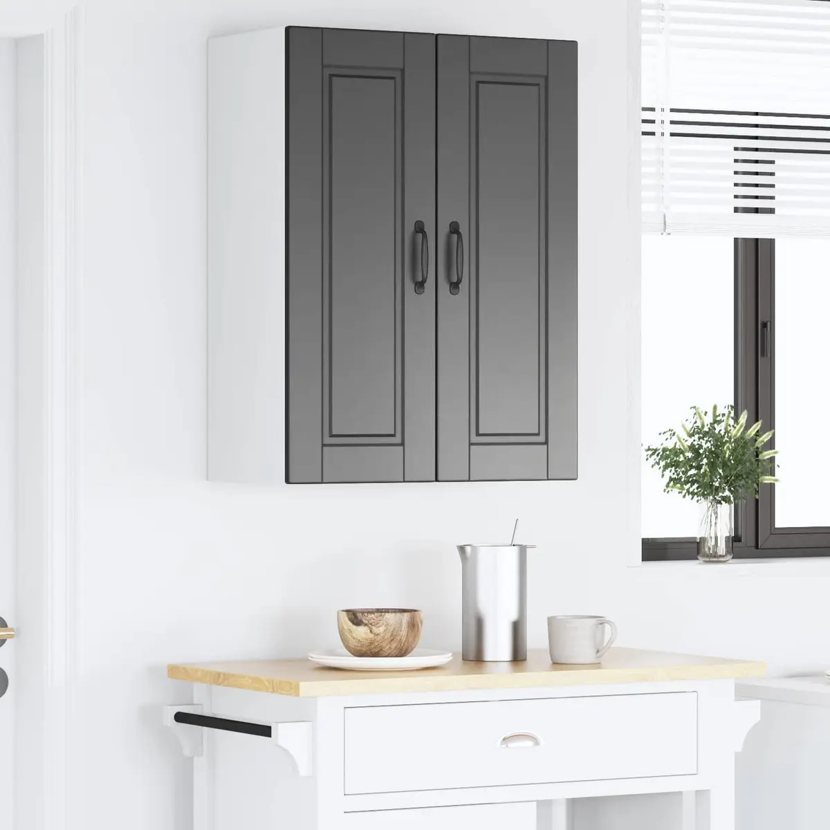 Black Engineered Wood Wall Cabinet 60x31x80cm