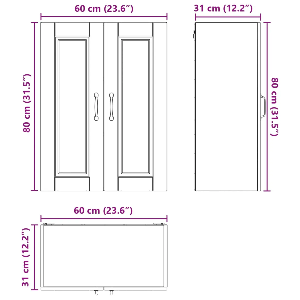 Wall Cabinet Kitchen Storage Engineered Wood High Gloss White 60 x 31 x 80 cm