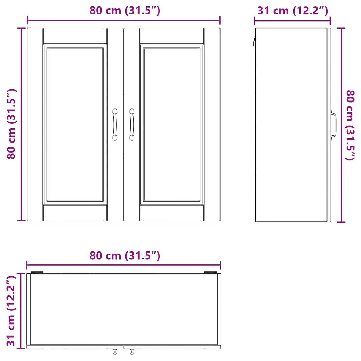 Wall Cabinet Engineered Wood 80x31x80cm High Gloss White