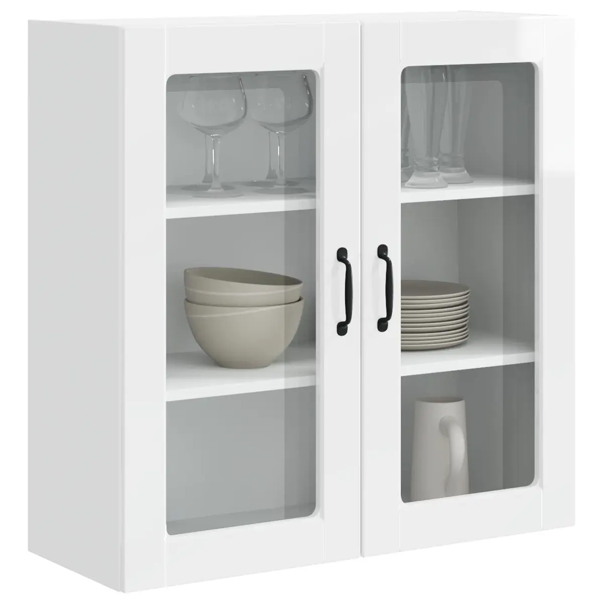 High Gloss White Wall-Mounted Glass Cabinet for Kitchens