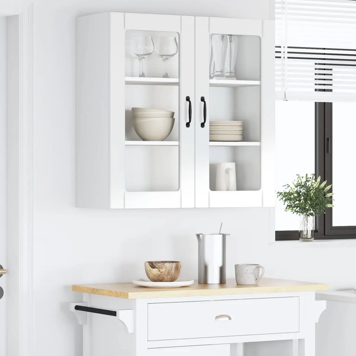 High Gloss White Wall-Mounted Glass Cabinet for Kitchens