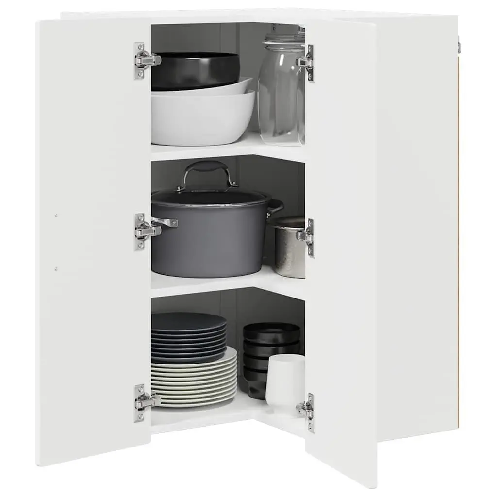 White Wall-Mounted Corner Kitchen Cabinet 57x57x80cm