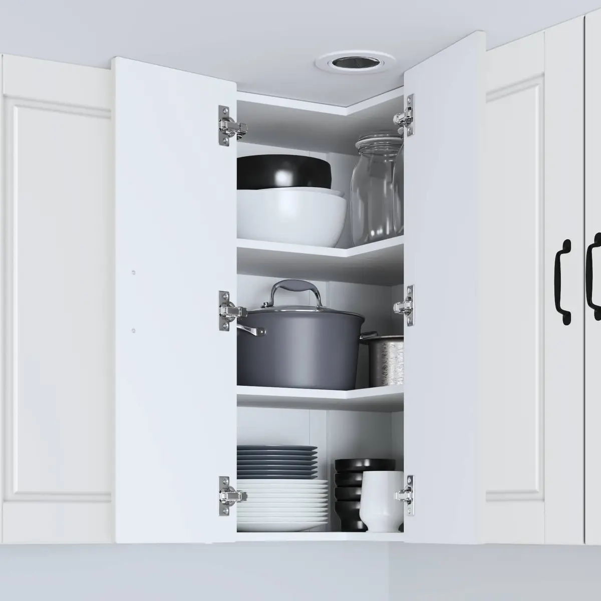 White Wall-Mounted Corner Kitchen Cabinet 57x57x80cm