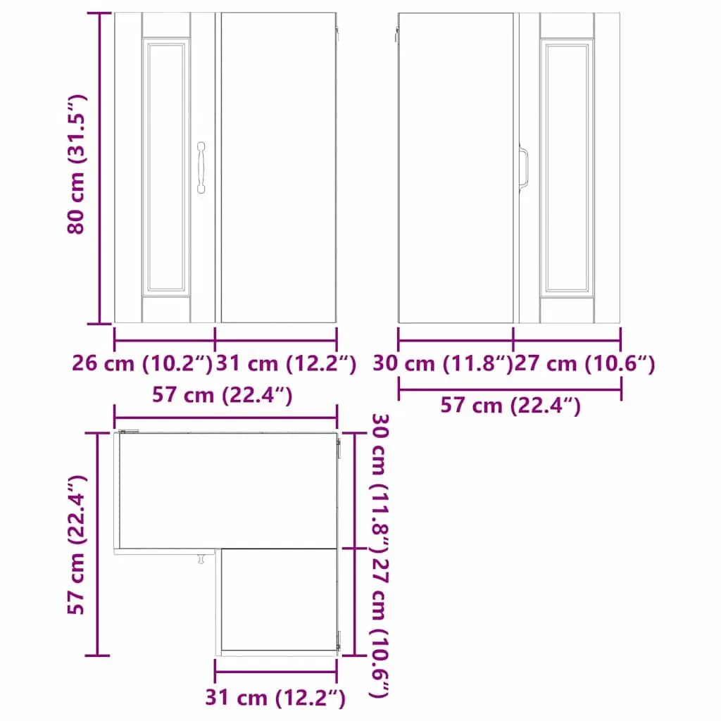 57x57x80cm Black Wall Corner Kitchen Cabinet with Storage