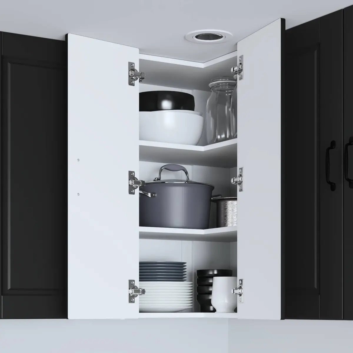 57x57x80cm Black Wall Corner Kitchen Cabinet with Storage