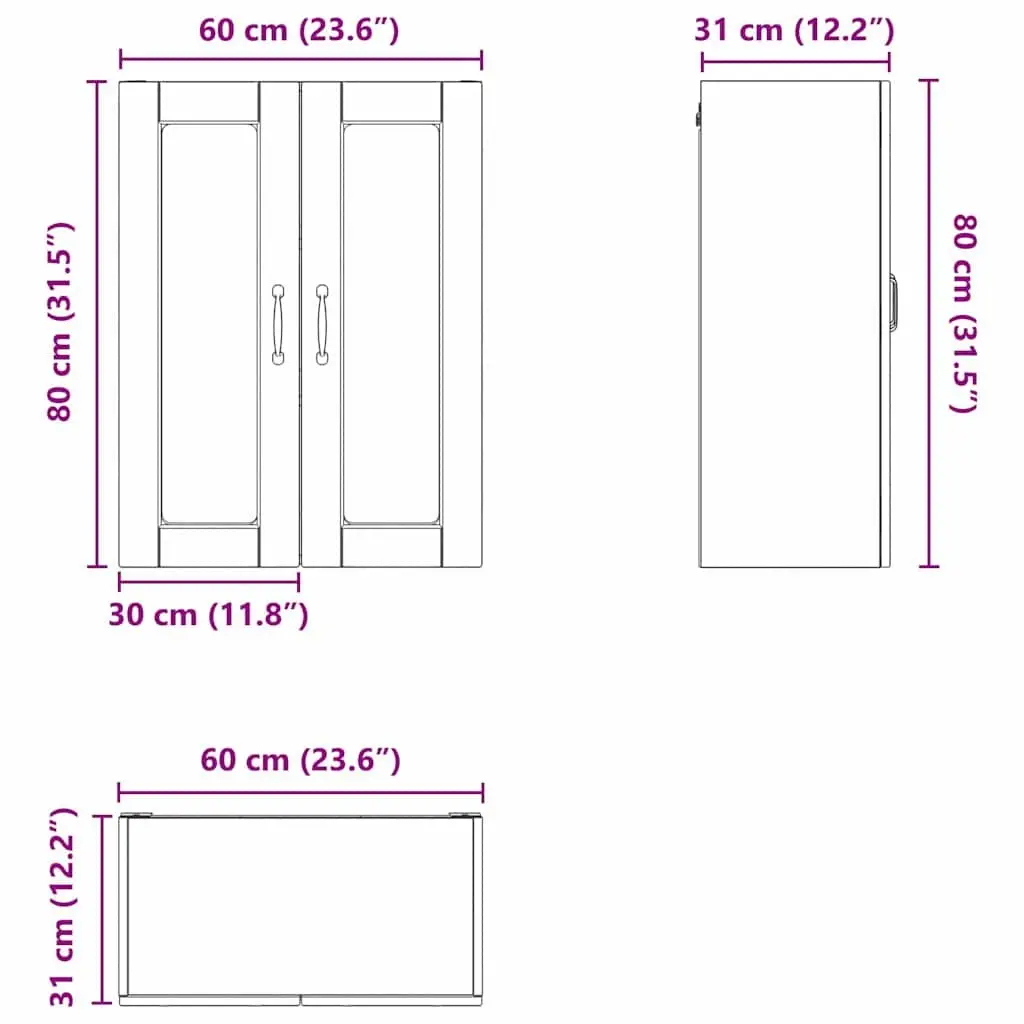 Wall Mounted Kitchen Cabinet Engineered Wood 60 x 31 x 80 cm High Gloss White