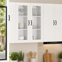 Elegant Wall-Mounted Glass Kitchen Cabinet in White 40x31x100cm