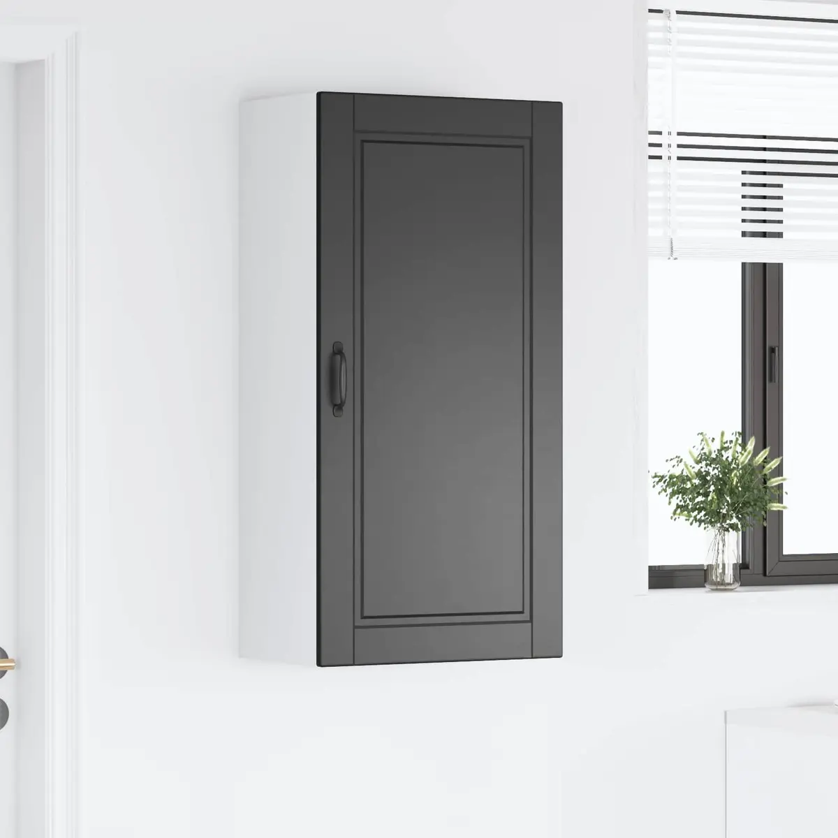 Black Engineered Wood Wall Cabinet for Kitchens