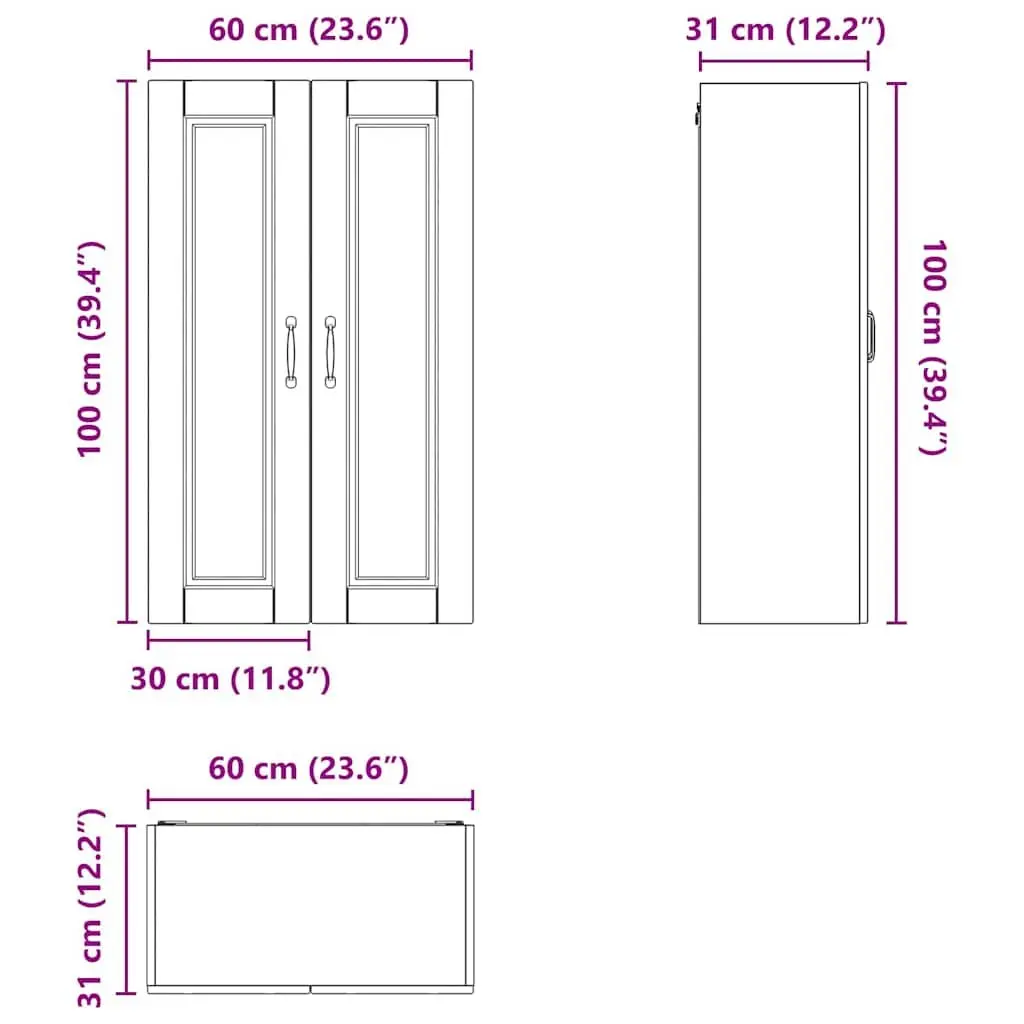 Black Wall-Mounted Kitchen Cabinet 60x31x100cm