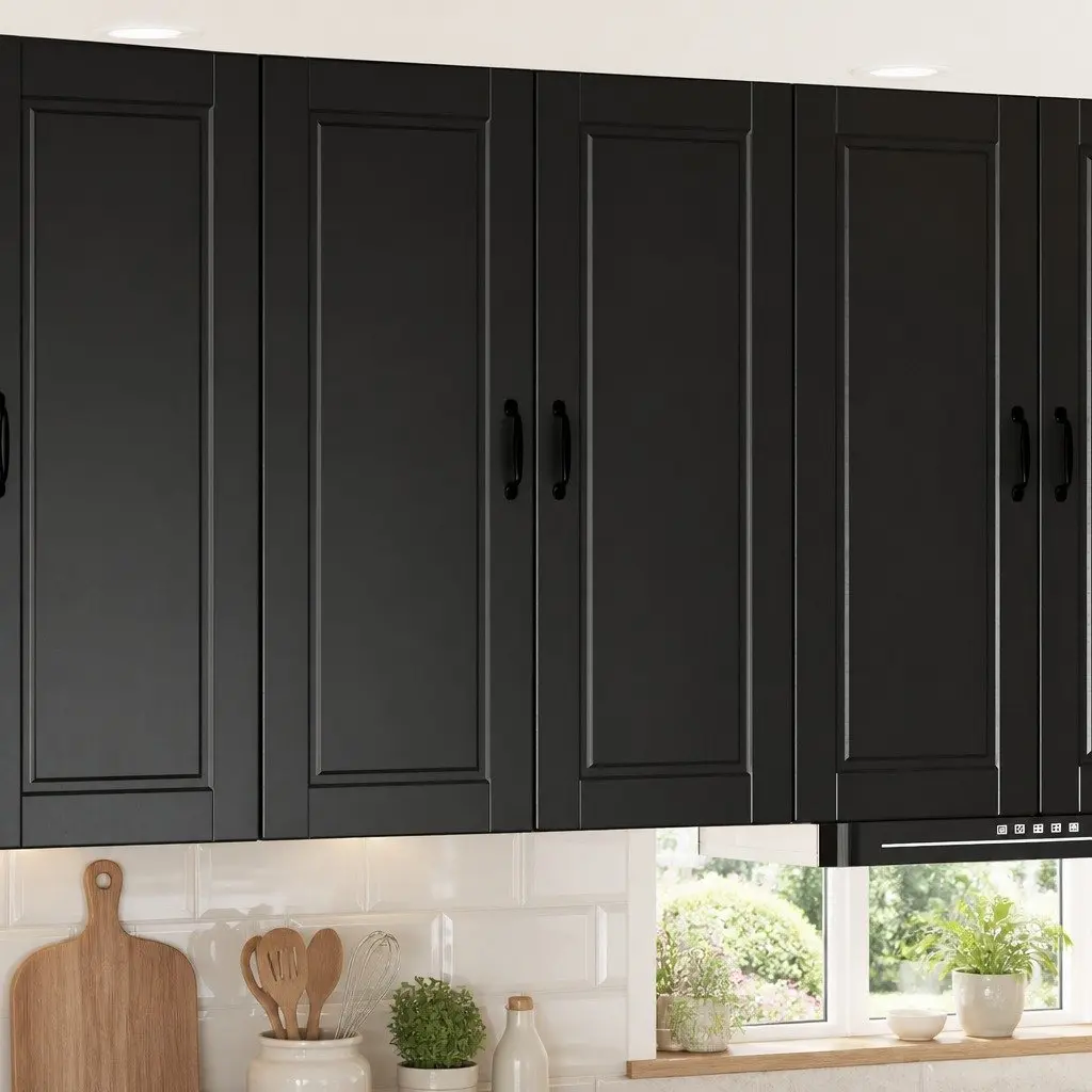Wall-Mounted Kitchen Cabinet with Black Finish