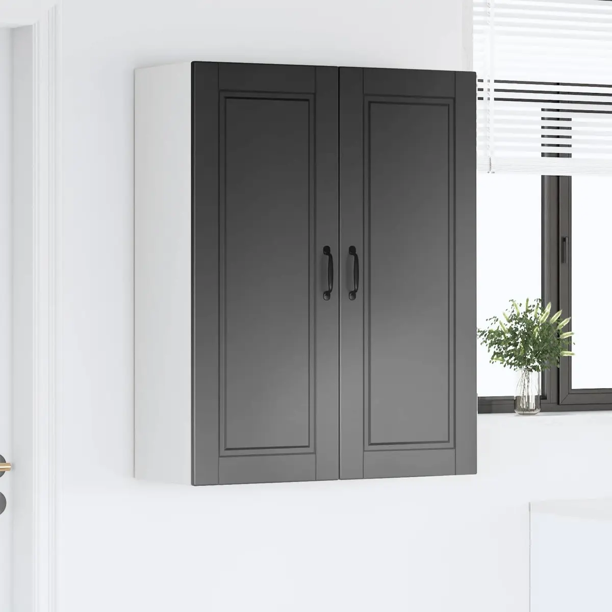 Wall-Mounted Kitchen Cabinet with Black Finish