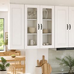 Durable Wall Mounted Glass Kitchen Cabinet in White