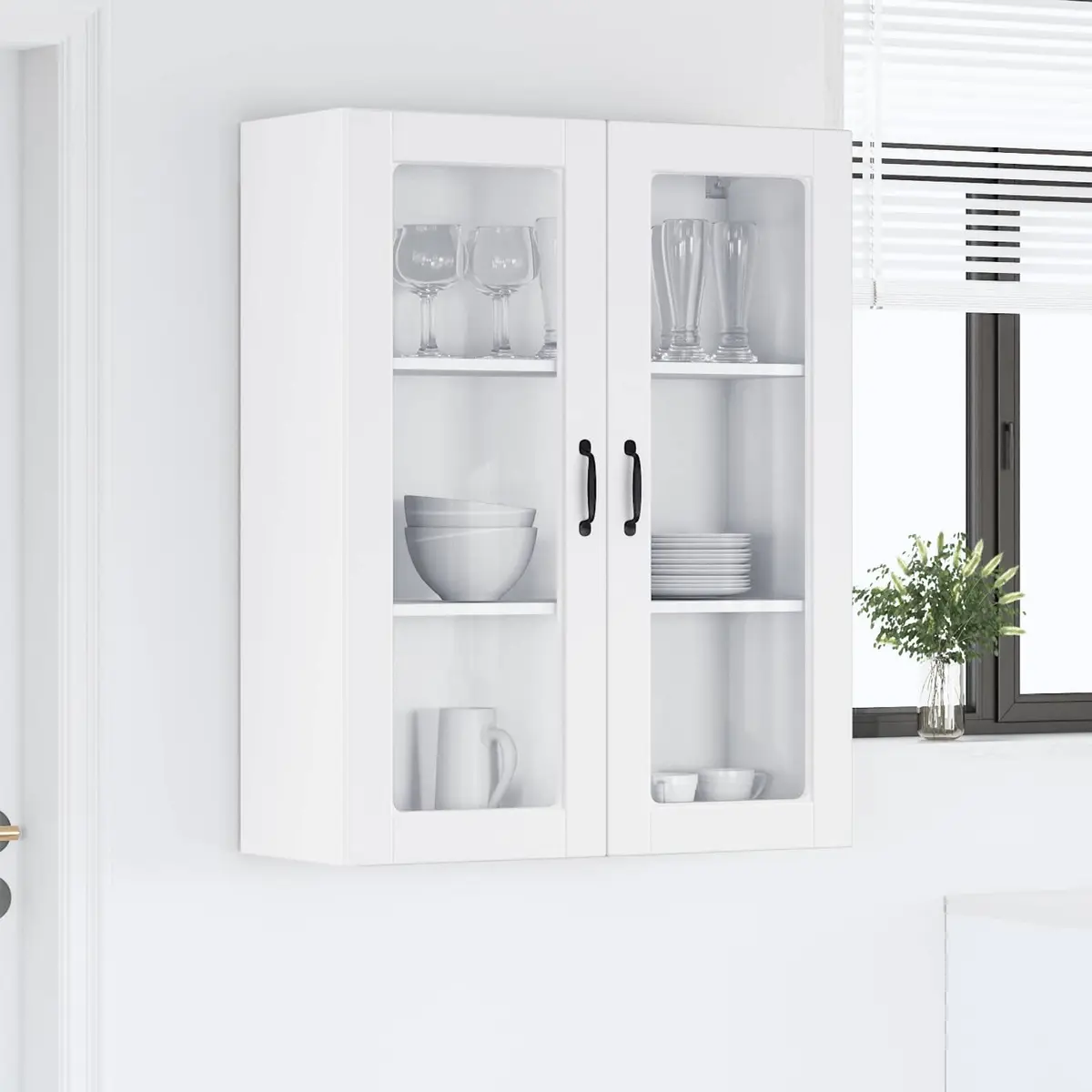 Wall Mounted Glass Kitchen Cabinet in White