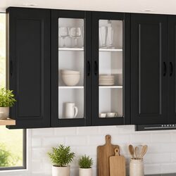 Black Wall Glass Cabinet for Kitchen Storage PORTO 80x31x100cm