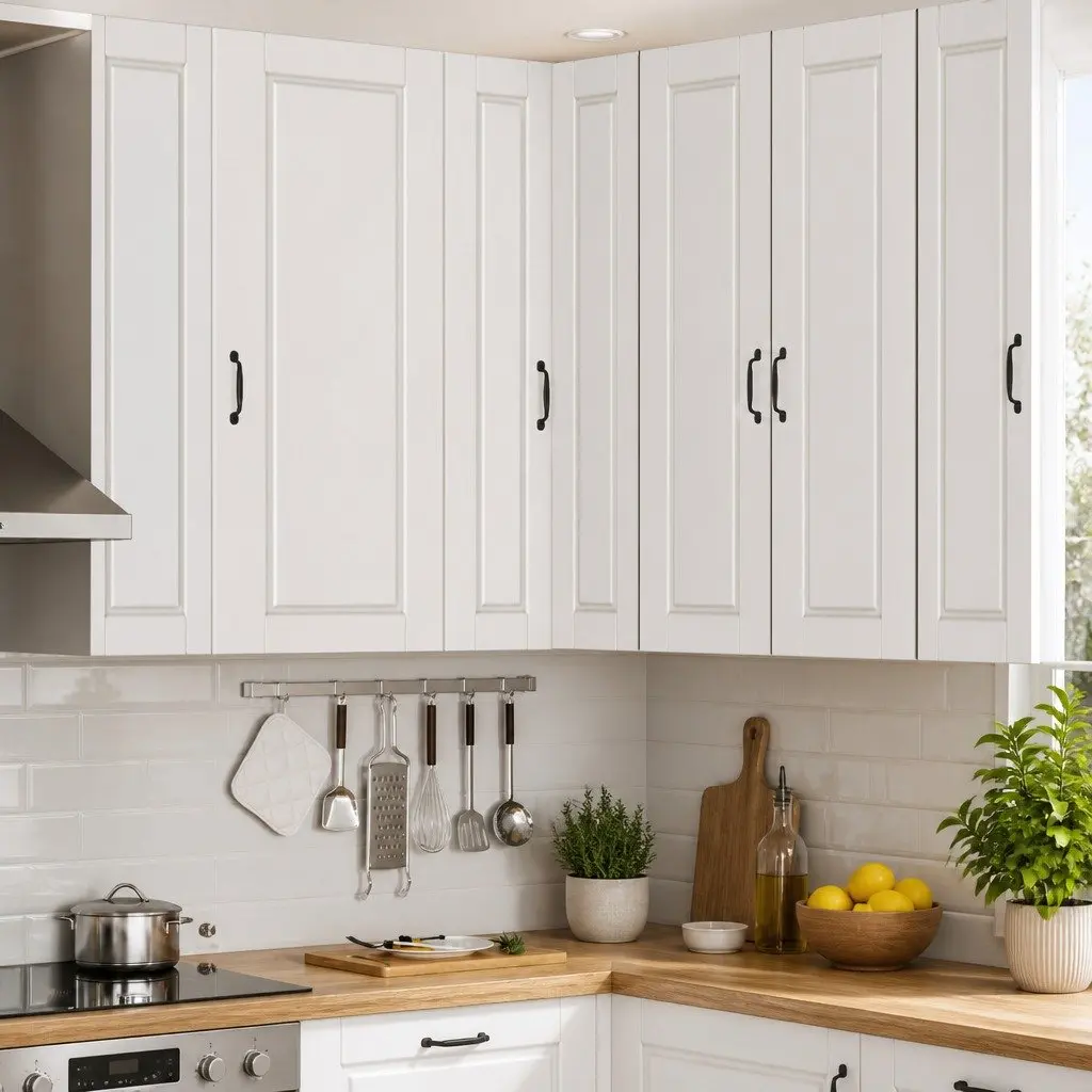 White Wall-Mounted Corner Kitchen Cabinet 57x57x100cm