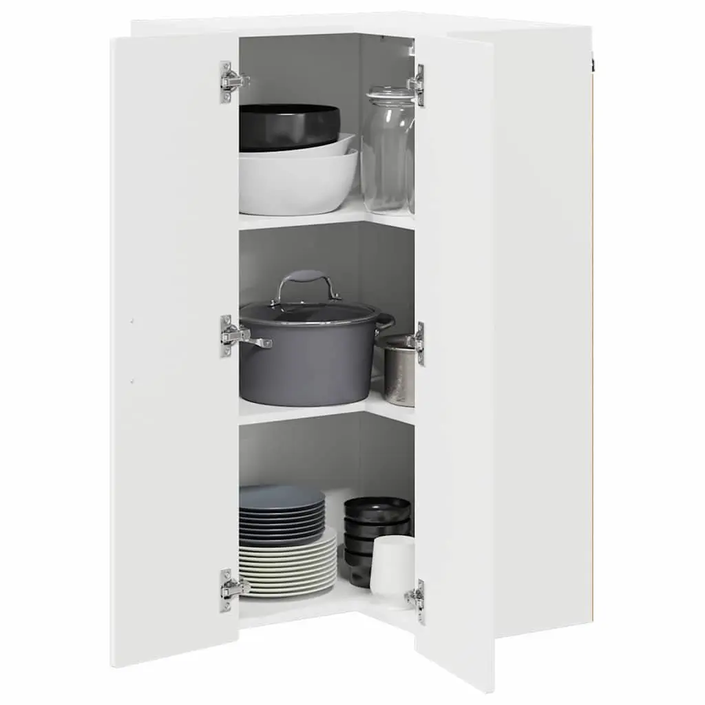 White Wall-Mounted Corner Kitchen Cabinet 57x57x100cm