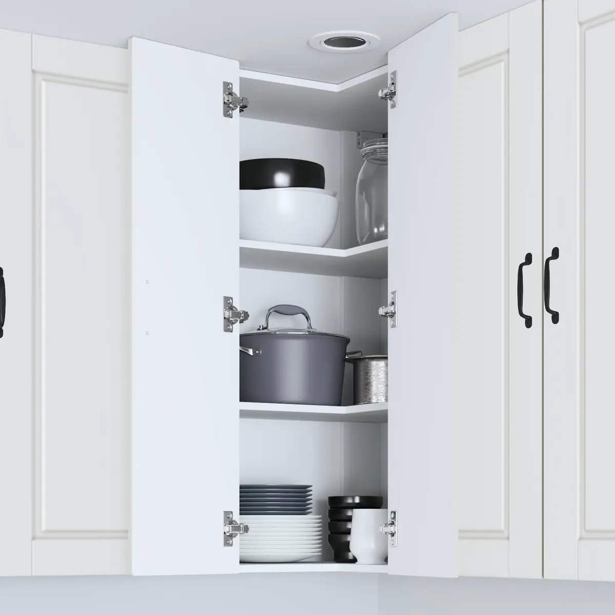 White Wall-Mounted Corner Kitchen Cabinet 57x57x100cm