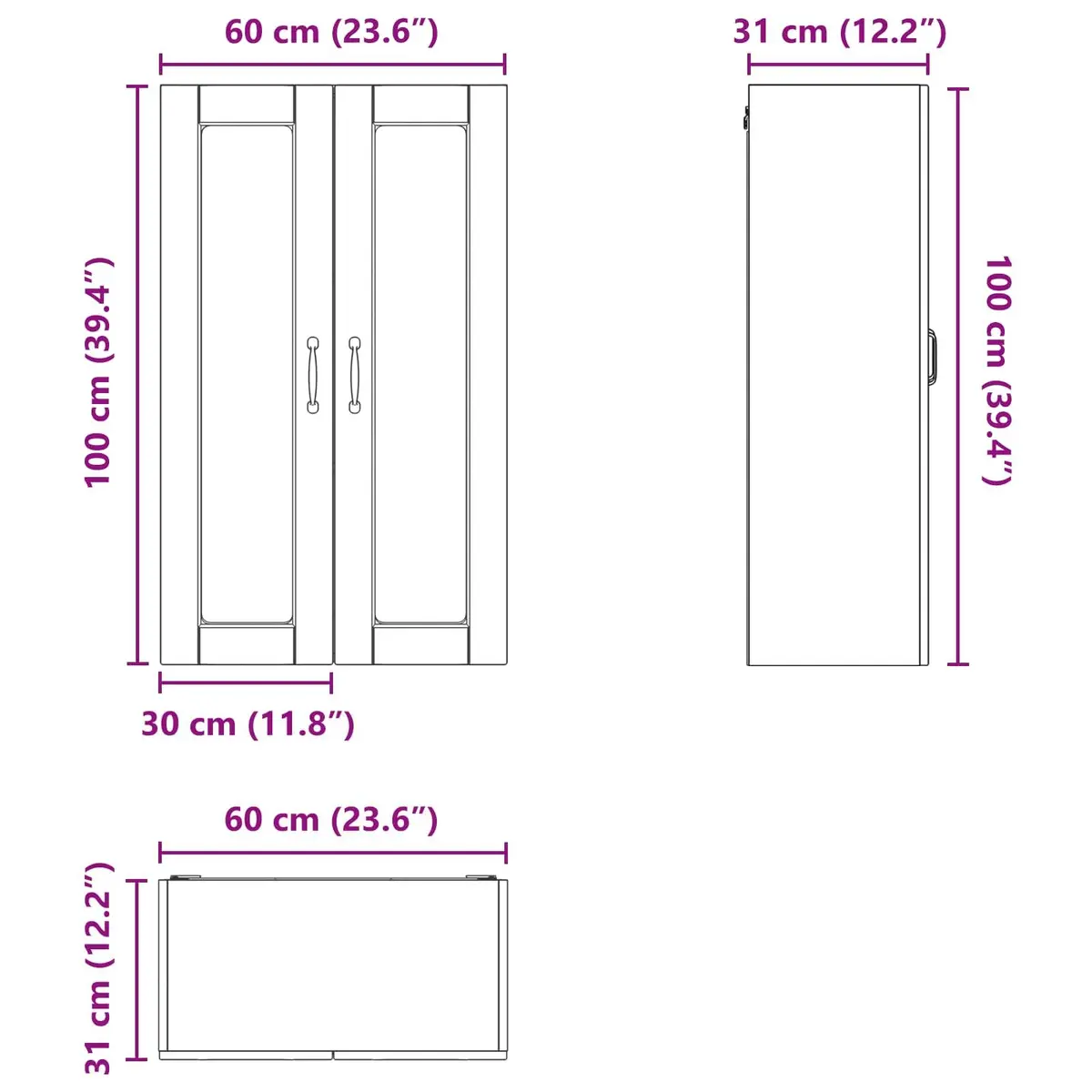 Wall Glass Cabinet for Kitchen Storage 60x31x100cm