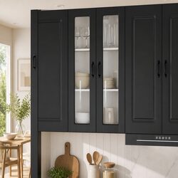 Stylish Black Wall-Mounted Glass Kitchen Cabinet 60x31x100cm