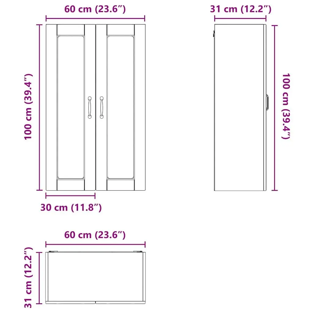 Black Wall-Mounted Glass Kitchen Cabinet 60x31x100cm