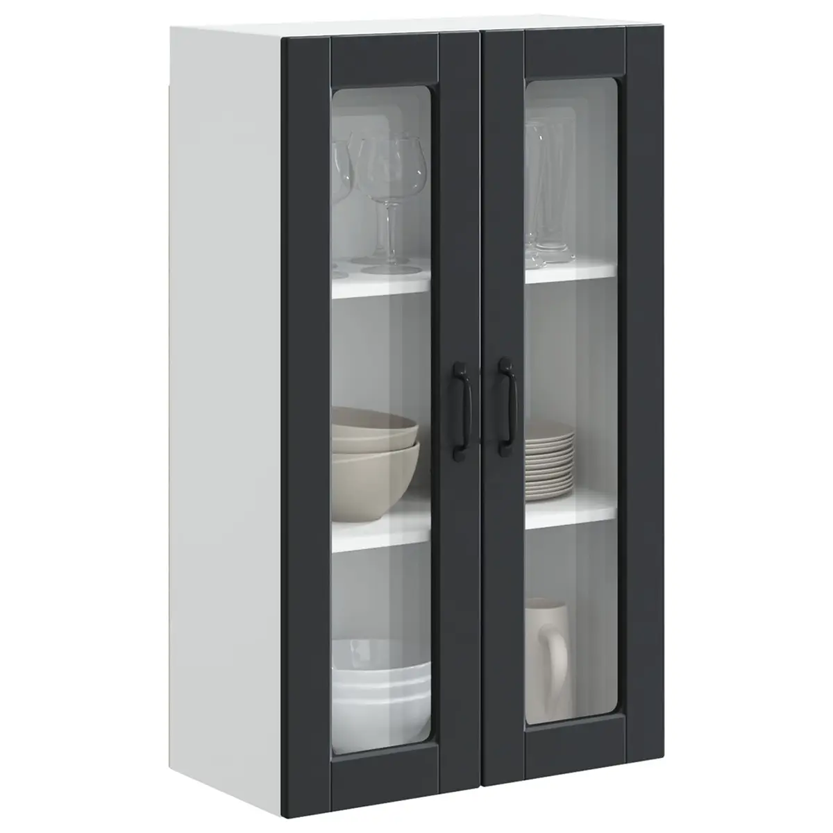 Black Wall-Mounted Glass Kitchen Cabinet 60x31x100cm
