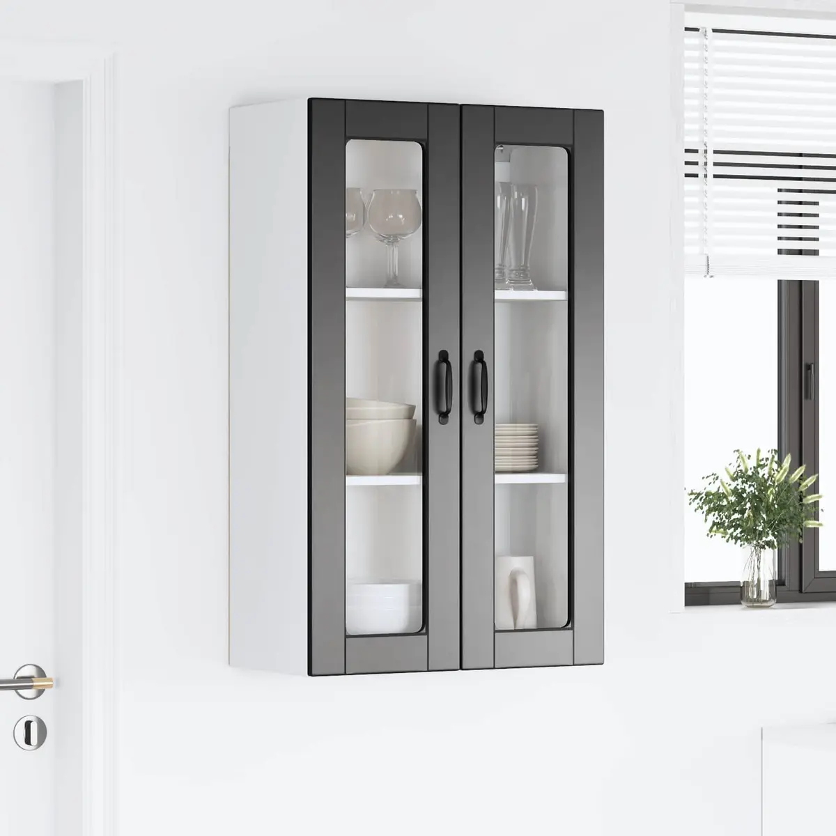 Black Wall-Mounted Glass Kitchen Cabinet 60x31x100cm