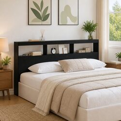 Modern Black Engineered Wood Headboard with LED Light